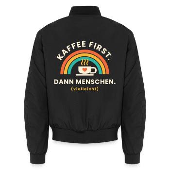 Erst einmal einen Kaffee ... - Unisex Bomberjacke - Schwarz - Hinten - AI Model Male 185 light (185cm)