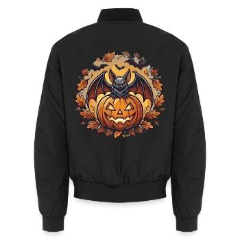 Kürbis mit Fledermaus für den Herbst - Unisex Bomberjacke - Schwarz - Hinten - AI Model Male 185 light (185cm)