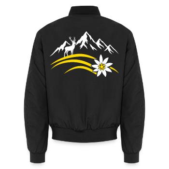 Alpenberg Edelweiss Hirsch Bayerisches Wandern - Unisex Bomberjacke - Schwarz - Hinten - AI Model Male 185 light (185cm)