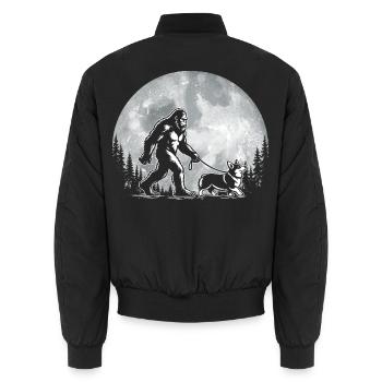 Bigfoot Walking Corgi – Walisischer Corgi, Hundemama, Vater - Unisex Bomberjacke - Schwarz - Hinten - AI Model Male 185 light (185cm)
