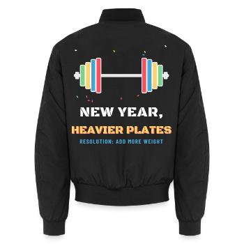 Neujahr Schwerere Teller Lustiges Gewichtheben - Unisex Bomberjacke - Schwarz - Hinten - AI Model Male 185 light (185cm)