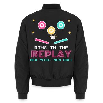 Ring In the Replay Neujahr Flipperhalle - Unisex Bomberjacke - Schwarz - Hinten - AI Model Male 185 light (185cm)