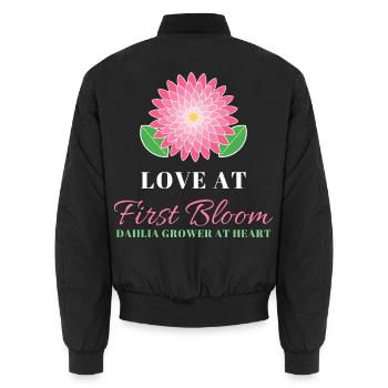 Liebe bei First Bloom Dahlia Flower Gardener - Unisex Bomberjacke - Schwarz - Hinten - AI Model Male 185 light (185cm)