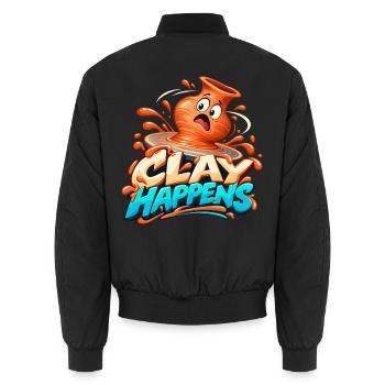 Clay Happens – Tonkunst Humor Shirt - Unisex Bomberjacke - Schwarz - Hinten - AI Model Male 185 light (185cm)