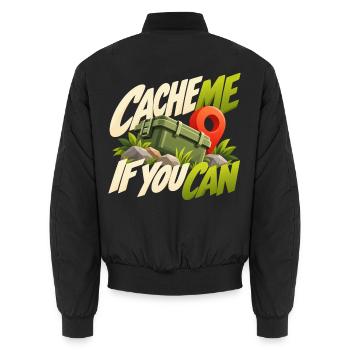 Cache Me If You Can Geocaching Motif - Unisex Bomberjacke - Schwarz - Hinten - AI Model Male 185 light (185cm)