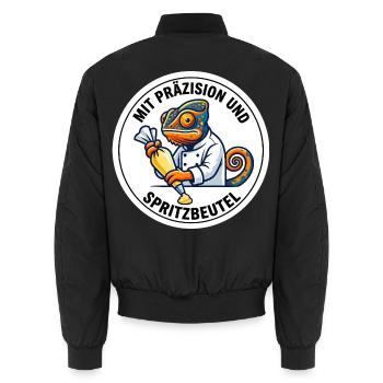 Präzision Spritzbeutel Chamäleon Konditor - Unisex Bomberjacke - Schwarz - Hinten - AI Model Male 185 light (185cm)