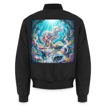 Korallenmeerjungfrau unter Gezeiten - Unisex Bomberjacke - Schwarz - Hinten - AI Model Male 185 light (185cm)
