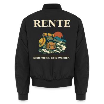 Rente: Neue Wege, kein Wecker - Unisex Bomberjacke - Schwarz - Hinten - AI Model Male 185 light (185cm)