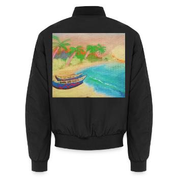 Insellandschaftsstrand und heißer Sand - Unisex Bomberjacke - Schwarz - Hinten - AI Model Male 185 light (185cm)