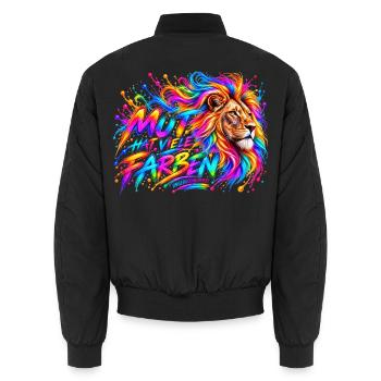 Mut hat viele Farben – Löwenstärke - Unisex Bomberjacke - Schwarz - Hinten - AI Model Male 185 light (185cm)