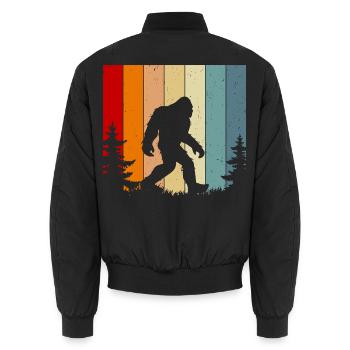 Retro Sunset Bigfoot Vintage Yeti Forest Trees - Unisex Bomberjacke - Schwarz - Hinten - AI Model Male 185 light (185cm)