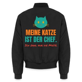 Meine Katze ist der Chef – Katzen Spruch - Unisex Bomberjacke - Schwarz - Hinten - AI Model Male 185 light (185cm)