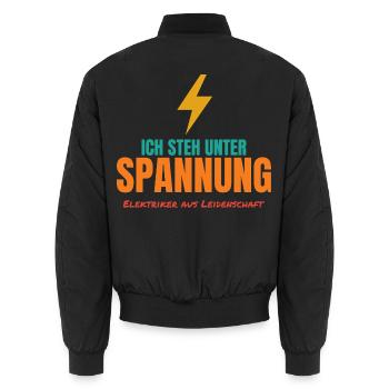 Ich steh unter Spannung – Elektriker Spruch - Unisex Bomberjacke - Schwarz - Hinten - AI Model Male 185 light (185cm)
