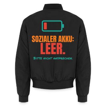 Sozialer Akku leer – Introvertiert Spruch - Unisex Bomberjacke - Schwarz - Hinten - AI Model Male 185 light (185cm)