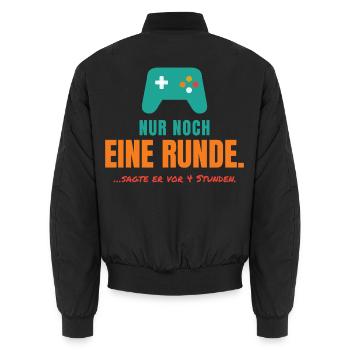 Nur noch eine Runde – Gamer Spruch - Unisex Bomberjacke - Schwarz - Hinten - AI Model Male 185 light (185cm)