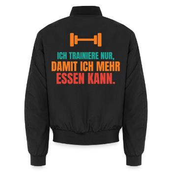 Ich trainiere nur, damit ich mehr essen kann - Unisex Bomberjacke - Schwarz - Hinten - AI Model Male 185 light (185cm)