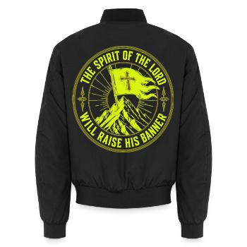 Der Geist des Herrn wird sein Banner erheben - Unisex Bomberjacke - Schwarz - Hinten - AI Model Male 185 light (185cm)