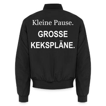 Kleine Pause – Große Kekspläne – weiß - Unisex Bomberjacke - Schwarz - Hinten - AI Model Male 185 light (185cm)