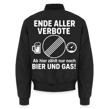 Ende aller Verbote - Bier und Gas - Unisex Bomberjacke - Schwarz - Hinten - AI Model Male 185 light (185cm)