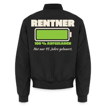Rentner Akku 45 Jahre geladen - Unisex Bomberjacke - Schwarz - Hinten - AI Model Male 185 light (185cm)