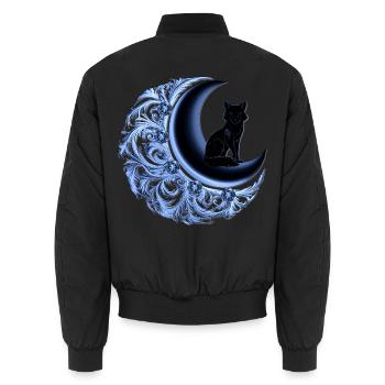 Blauer Mondtraum mit Fuchs - Unisex Bomberjacke - Schwarz - Hinten - AI Model Male 185 light (185cm)