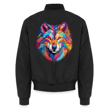 Bunter Wolf – farbiges Tiermotiv - Unisex Bomberjacke - Schwarz - Hinten - AI Model Male 185 light (185cm)