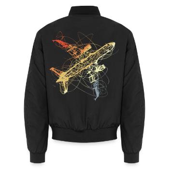 Flugzeug Skizze Vintage - Unisex Bomberjacke - Schwarz - Hinten - AI Model Male 185 light (185cm)