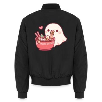Der süße Geist liebt es, japanische Ramen-Nudeln zu essen - Unisex Bomberjacke - Schwarz - Hinten - AI Model Male 185 light (185cm)