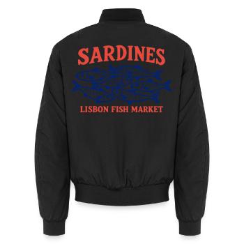 Vintage Lissabonner Fischmarkt Sardinen Portugal - Unisex Bomberjacke - Schwarz - Hinten - AI Model Male 185 light (185cm)