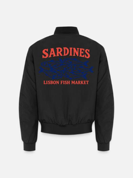 Vintage Lissabonner Fischmarkt Sardinen Portugal - Unisex Bomberjacke - Schwarz