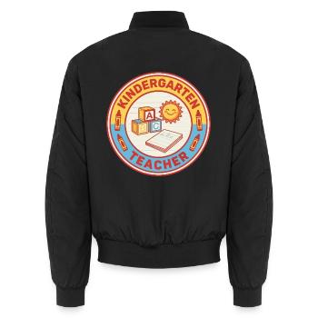 Vintage Kindergartenlehrerin ABC Blocks Sonnenabzeichen - Unisex Bomberjacke - Schwarz - Hinten - AI Model Male 185 light (185cm)