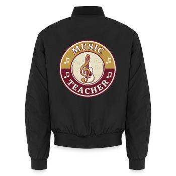 Vintage-Musiklehrer Treble Clef Gitarrenabzeichen oben - Unisex Bomberjacke - Schwarz - Hinten - AI Model Male 185 light (185cm)