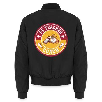 Vintage Sportlehrer-Trainerpfeife-Stoppuhr-Abzeichen - Unisex Bomberjacke - Schwarz - Hinten - AI Model Male 185 light (185cm)
