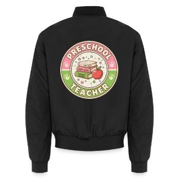 Vintage Vorschullehrer-Geschichtenbücher Apple Patch - Unisex Bomberjacke - Schwarz - Hinten - AI Model Male 185 light (185cm)