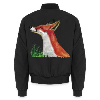 Fuchs schnuppert im Gras - Unisex Bomberjacke - Schwarz - Hinten - AI Model Male 185 light (185cm)