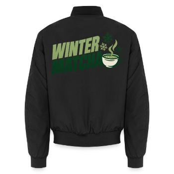 Grüne Winter Matcha Tasse - Unisex Bomberjacke - Schwarz - Hinten - AI Model Male 185 light (185cm)