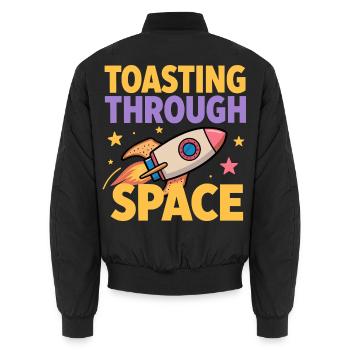 Toast-Rakete – Toasting Through Space - Unisex Bomberjacke - Schwarz - Hinten - AI Model Male 185 light (185cm)