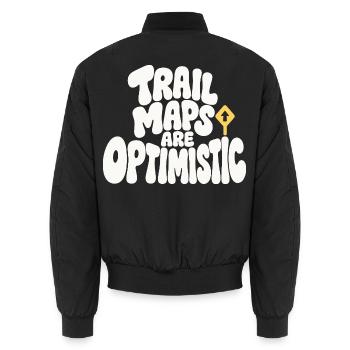 Wanderhumor – Trail Maps Are Optimistic - Unisex Bomberjacke - Schwarz - Hinten - AI Model Male 185 light (185cm)