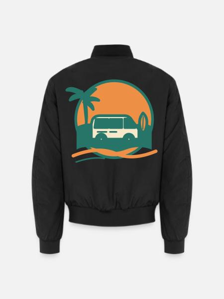 Sonnenuntergang Surfbus am Strand - Unisex Bomberjacke - Schwarz