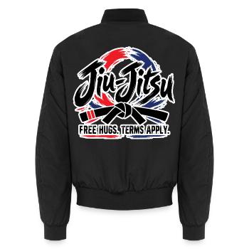 Jiu Jitsu – KOSTENLOSE UMARMUNGEN. ES GELTEN DIE BEDINGUNGEN. - Unisex Bomberjacke - Schwarz - Hinten - AI Model Male 185 light (185cm)
