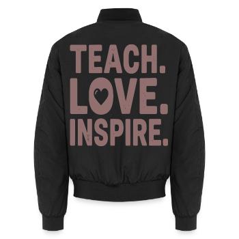 Teach Love Inspire Heart Typo Design - Unisex Bomberjacke - Schwarz - Hinten - AI Model Male 185 light (185cm)