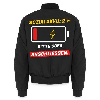 Sozialakku 2 % - bitte Sofa anschließen - Unisex Bomberjacke - Schwarz - Hinten - AI Model Male 185 light (185cm)