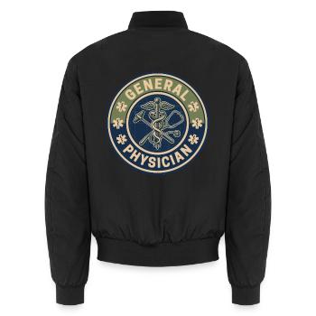 Vintage-Abzeichen des Allgemeinarztes mit dem Stab von Asclepius - Unisex Bomberjacke - Schwarz - Hinten - AI Model Male 185 light (185cm)