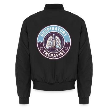 Vintage-Abzeichen für Atemtherapeuten und menschliche Lungen - Unisex Bomberjacke - Schwarz - Hinten - AI Model Male 185 light (185cm)
