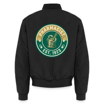 Vintage Apotheker-Mörser-Stößel Hygieia-Abzeichen - Unisex Bomberjacke - Schwarz - Hinten - AI Model Male 185 light (185cm)