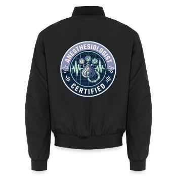 Vintage Anästhesisten-Atemkreislauf-Abzeichen - Unisex Bomberjacke - Schwarz - Hinten - AI Model Male 185 light (185cm)