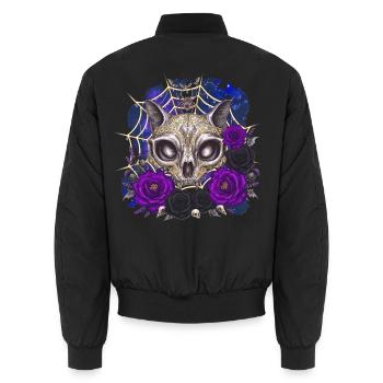 katzenschädel Rosen Gothic - Unisex Bomberjacke - Schwarz - Hinten - AI Model Male 185 light (185cm)