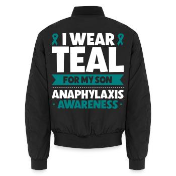 Anaphylaxie Sohn - Ich trag Türkis - Unisex Bomberjacke - Schwarz - Hinten - AI Model Male 185 light (185cm)