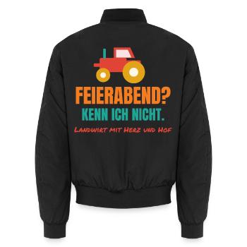 Feierabend? Kenn ich nicht. – Landwirt Spruch - Unisex Bomberjacke - Schwarz - Hinten - AI Model Male 185 light (185cm)