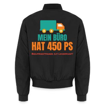 Mein Büro hat 450 PS – LKW-Fahrer Spruch - Unisex Bomberjacke - Schwarz - Hinten - AI Model Male 185 light (185cm)